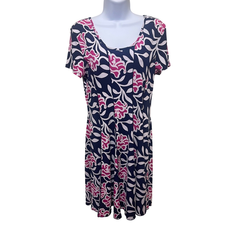 Sami & Jo Petite Floral Fit Flare Dress Navy Pink White Short‎ Sleeve Size PL
